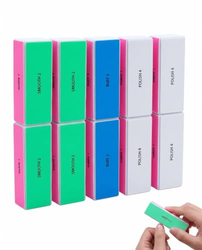 RAMGLYO Blocs de Polissage 4 Faces Lot de 10, Limes à Ongles Plastique Fluorescent, Élimine les Stries Instantanément, Outil de Manucure Doux pour Gainsage Maison