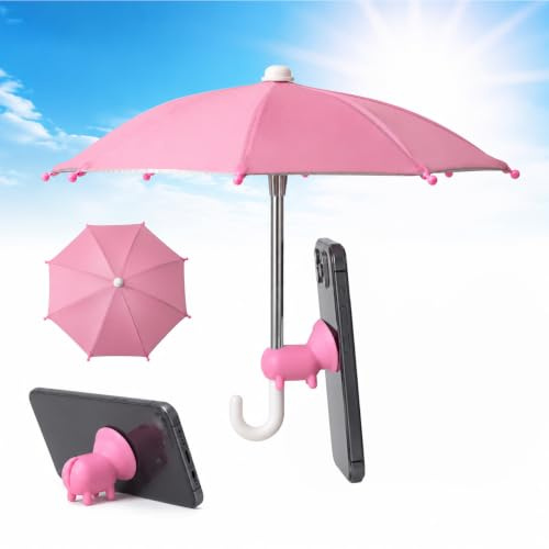 Universal Adjustable Cell Phone Mini Umbrella Sun Shade with Suction Cup | Mobile Phone Stand/Outdoor Accessories/Anti Glare/Light Rain/Hands Free/60g/11.4 in/Travel/Beach/Cute/Men/Women