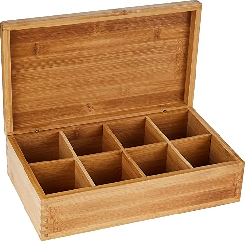 Lipper International 8188 Bamboo Wood Tea Box with 8 Compartments, 12-3/8 x 7-3/8 x 3-3/5