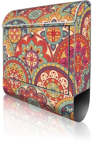 banjado Design Briefkasten 38,5x46,5x13cm & 2 Schlüssel - Briefkasten Stahl Silber mit Zeitungsfach pulverbeschichtet - Postkasten A4 Einwurf inkl. Montagematerial - Motiv Rosetten