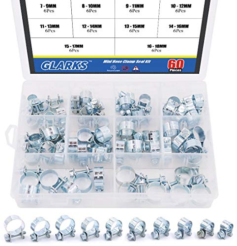 Glarks Lot de 60 mini colliers de serrage pour tuyau à essence diesel 10 tailles