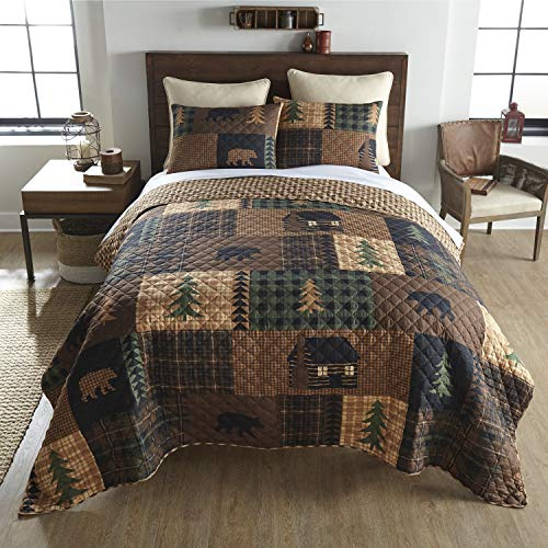 Donna Sharp Twin Bedding Set - 2 Piece - Brown Bear Cabin Lodge Quilt Set with Twin Quilt and One Standard Pillow Sham - Machine Washable