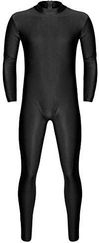 Freebily Men's Turtleneck Spandex Long Sleeve One Piece Dancewear Unitard Leotard Bodysuit