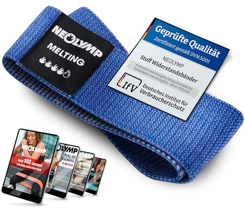 NEOLYMP Kurze Fitnessbänder Stoff mit Fitness Traningsprogramm E-Book - waschbare Resistance Bands, Widerstandsbänder Krafttraining, Booty Band, Gymnastikband, Fitnessband, Trainingsbänder