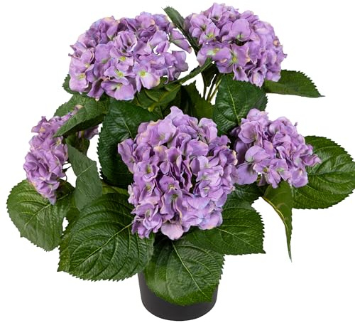 Seidenblumen Roß Hortensienbusch Deluxe 42cm lila im Topf LM, Kunstpflanzen wie echt, Fake Plants künstliche Hortensie Grün Busch Pflanzen Blumen, Wohnzimmer Home Decoration Dekopflanzen