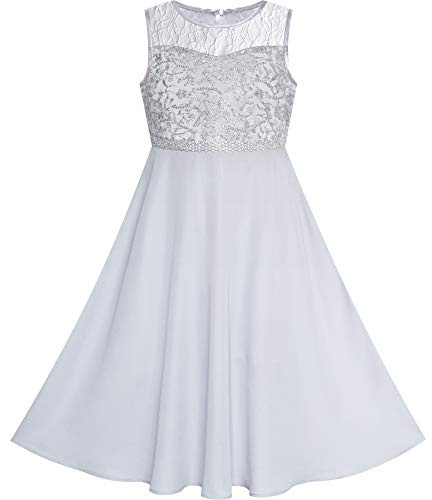 Sunny Fashion Mädchen Kleid Grau Chiffon Brautjungfer Maxi Ball Kleid Gr. 146