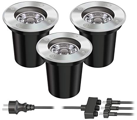 ledscom.de Bodeneinbaustrahler BOJA für außen Edelstahl rund IP67 108mm Ø inkl. GU5.3 LED (weiß, 19,68W, je 524lm, 30°) 3er Set