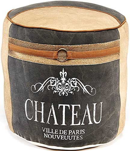 Kobolo Sitzpouf rund Pouf Sitzwüfel Hocker - Chateau - aus Canvas - mit Applikationen