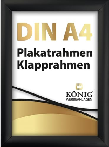 Dreifke Plakatrahmen DIN A4 | 25mm Alu Profil, eckig | schwarz | inkl. entspiegelter Schutzscheibe | Bilderrahmen Klapprahmen Wechselrahmen Posterrahmen Rahmen