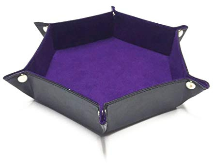 Würfelbrett, PU Leder Dice Tray, Faltbare Hexagon Würfel Unterlage aus PU Leder und Samt, Faltendes Hexagon PU-Leder für Dungeons und Dragons RPG Dice Gaming D&D und andere Tischspiele, Lila