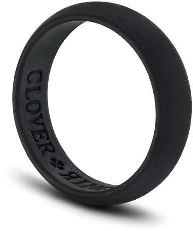 Cloverring Silicone Wedding Ring & Gift Pouch - Fitness or Workplace Safety Band - Deep Black Slim 10