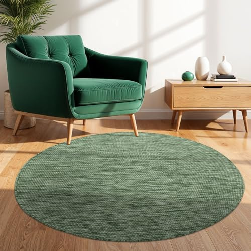 TT Home Teppich Für Outdoor Küchenteppich Balkon Terrasse Unifarbenes Design Modern, Farbe:Grün, Größe:200 cm Rund