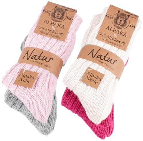 BRUBAKER 4 Paar Alpaka Socken sehr dick flauschig und warm - Wintersocken mit Alpakawolle