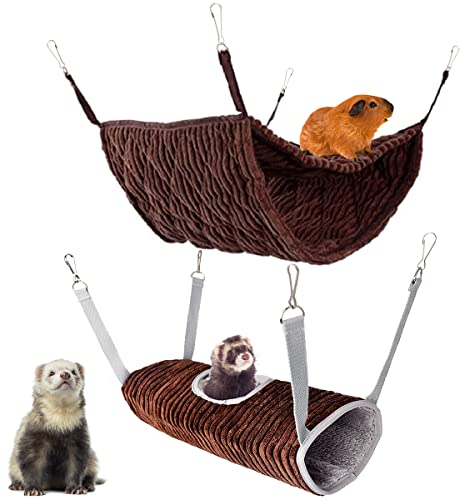 Kleintier-Hängematte, Frettchen-Hängematte, Bett, Hängematte und Tunnel, Käfig für Ratten, Hamster, Eichhörnchen, Zuckerschleuder, Hängeversteck Tunnel, Röhrenspielzeug für Käfig (Kaffee)
