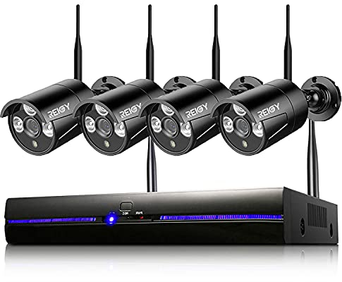 REIGY 3MP Kit Videosorveglianza Wifi Esterno con Registra Audio, Sistema di Sicurezza 16CH NVR+4x 1296P Camera, Telecamera Sorveglianza Wireless Impermeabile Visione Notturna Senza HDD