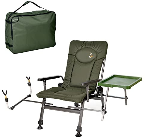 Carp F5R ST/P + PK2 - Silla de pesca con funda para silla de pesca, silla de camping con altura extra y soporte para caña de pescar