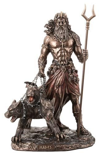 Veronese Design Skulptur Hades Griechischer Gott der Unterwelt mit Cerberus-Hound, Kaltgussharz, Bronze-Finish, 24 cm