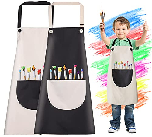Huahuanghui Delantal Pintura Infantil, Niños Artista Delantales con Bolsillo, Delantal de Cocina Infantil para Pintura Artística Cocinar Hornear (Gris Negro)