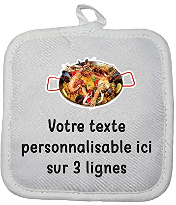 Manique Gant de Cuisine Pictogramme Paella avec Texte Personnalisable