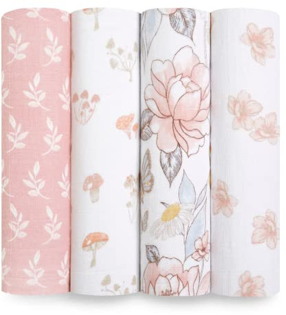 aden + anais Pucktücher, Baby-Decken aus 100% Bio-Baumwoll-Musselin für Neugeborene Mädchen & Jungen, Wickeltücher-Set für Säuglinge & Kleinkinder, 120x120cm, 4er-Pack, Earthly