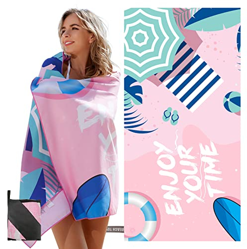 Toalla de Playa con Tiquetas UV, ZOOAOXO Toalla de Playa Grande, sin Arena, Material de Microfibra, Tamaño Adecuado (160 × 80 cm), Secado Rápido, Bolsa de Almacenamiento Incluida, Playa de Arena Rosa