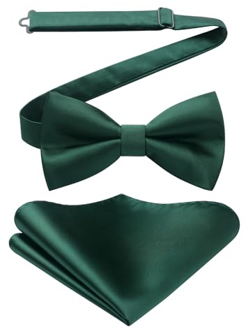 HISDERN Fliege Grün Herren mit Einstecktuch Set Fliege Grüne Herren Einfarbig für Anzug Hochzeit Weihnachten