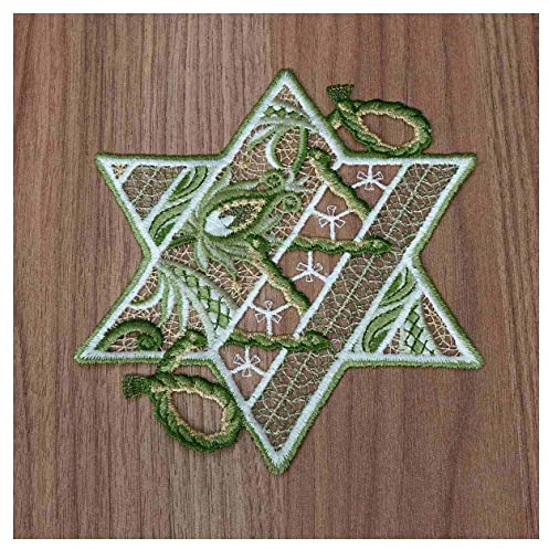 DSD Design-Studio Drechsler Winter-Tischdecke Sternentraum Plauener Spitze modernes Deckchen Stern mit Ornamenten Tischdeko Advent grün-Gold