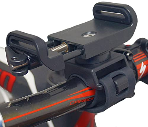 BiKase Handy-Klemme, robuste Fahrrad-Handyhalterung, universelle Passform, ideal für Lenker, E-Bikes, Fahrräder, Motorräder, Laufbänder und mehr, mit starkem Gummiband zur Sicherung des Telefons bei