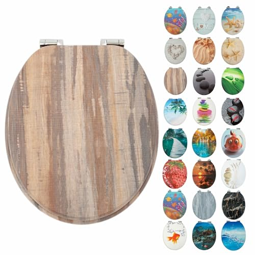 SAINOS,WC Sitz mit Absenkautomatik,Toilettendeckel aus Holz,Stabile Qualität,Einfache Reinigung 002f