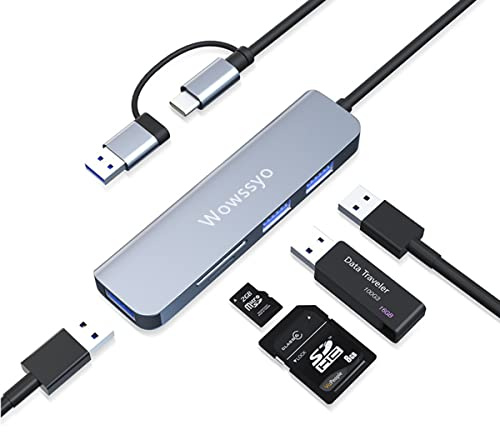 Wowssyo Hub USB 3.0 de 5 Puertos Con Lectores SD y TF, Divisor Ultradelgado Portátil para MacBook, Mac Pro, Mac Mini, iMac, Surface Pro, Portátil, PC