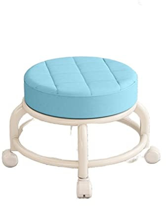 WAEYZ Niedriger Rollhocker mit Rädern, Garagen-Rollsitz, PU Leder Rollsitz Radhocker Stuhl Runder Rollsitz-Hocker mit 360-Grad-Universalrädern (Color : Sky Blue, Size : 30 * 24 * 36cm)