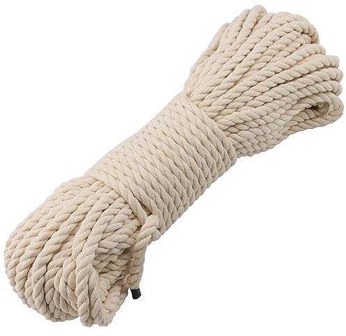 CHEUKYIU Baumwollkordel, Kordel 8mm- 30m Dicke Schnur Beige Weiches Baumwollseil Makramee Seil Geflochtenes Seil Baumwollseil für DIY Geschenke, Dekoration, Gartenarbeit, Verpackung