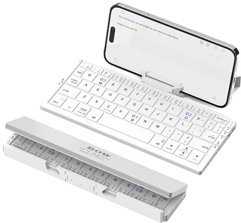 Sikai Bluetooth Keyboard Foldable with Magnetic Stand for iphone, Aluminum Alloy Quiet Mini Folding iPad Keyboard Bluetooth,Travel Pocket Bluetooth Portable Keyboard for iphone,Tablet,iPad, White