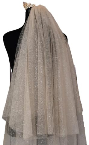 V90 Champagne Color Wedding Veil Shiny Veil Short Wedding Veils Bridal Accessories Wedding Sparkle Veil Luxury Wedding Wedding (Color : Ivory, Size : 200cm)