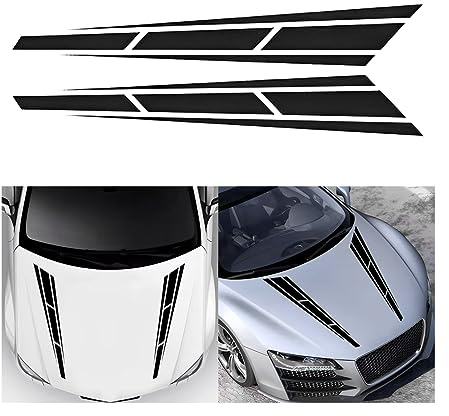 JNNJ 2 Stück Auto Haube Streifen Aufkleber, Auto Racing Karosserie Stoßstange Aufkleber Vinyl Streifen, Aufkleber Streifen Dekoration Für Autos Geländewagen(Schwarz)