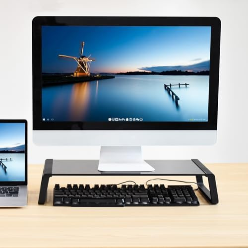 SVITA ANSAN Monitorständer Monitorerhöhung Schreibtisch Computertisch Glas Schwarz