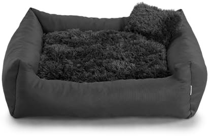 Gutekissen® Hundebett aus weichem Material, gefüllt mit Polyurethanschaum, Plüschkissen, schmutzabweisend, kleines Kissen inklusive. FN (XS - 55x45, Dunkelgrau)