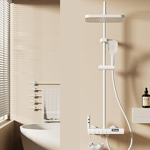 Sistema de Ducha termostático Blanco,Columna Ducha termostatica Pared Columna con Stents Pantalla de Temperatura,Grifo de bañera,rociador de Lluvia,bidé,de Mano