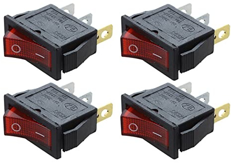 Niniang 4 x interruttore a bilanciere ON OFF bipolare 28 x 10 mm, 250 V 15 A, rosso a 3 terminali