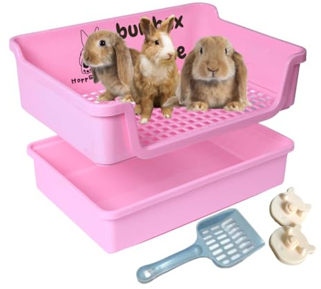 HoppScotch.bun Bumbox Deluxe Rabbit Litter Box, Extra Large 21.45 Training Cage with Toilet Tray for Small Animals, Pink