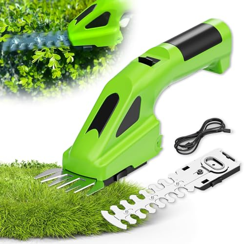 HmLotd Cesoie per Erba Portatili Senza Fili, Mini tagliasiepi Alimentato a Batteria da 2000 mAh, tagliasiepi elettrici 2 in 1 da 7,2 V, tagliasiepi, tagliasiepi, tagliaerba, Batteria Ricaricabile