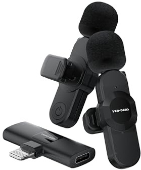 Microfono Lavalier wireless compatibile con iPhone/iPad e dispositivi di tipo C. 4 varianti disponibili con 2 varianti con variante Lightning e variante Tipo C (Plug and Play) (IOS - 2 Mic)