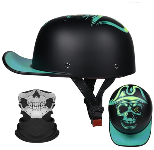 Motorrad Halbhelm Halbschalenhelm Baseballmütze-Helm Mit Gesichtsschutz ECE-Zulassung Motorradhelm Baseball Cap Retro VerläNgerte Krempe Schnellverschluss S-XL 55-62CM
