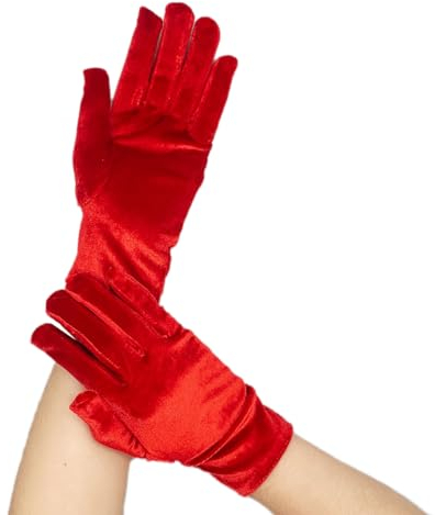 Whakano Samt Kurzer Handschuhe Damen,Samt Gloves 23cm,Brauthandschuhe,Abendhandschuhe,für Mädchen Frauen,für Hochzeit Karneval,Mottoparty,Cosplay Kostüm,Performance,Tanz,Erwachsene,Halloween,Rot