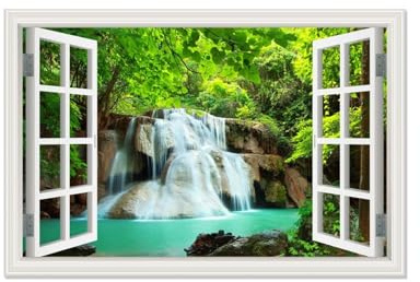 MOBYAT Cuadro Ventana con Paisaje,Mural Ventana Paisaje,Pintura De Paisaje De De Bosque Verde,Cuadro Imagen Ventana Falsa XXL,Cuadro Decorativo Paisaje 40x60cm(16x24in) Sin marco
