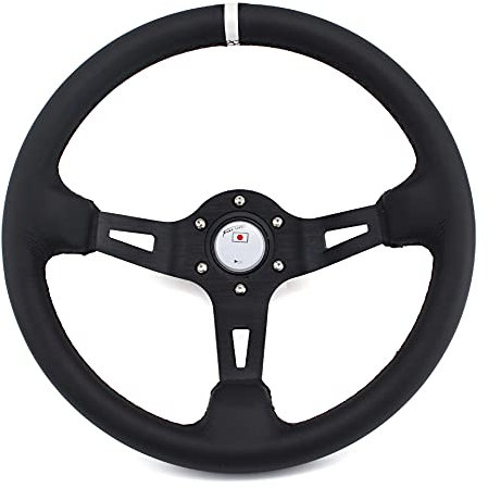 Sportlenkrad,Drifting Steering Wheel,Lenkrad Auto Modified Lenkrad 330mm13 Zoll Leder Deep Fray Racing Drift Lenkrad, Universallenkrad(E)