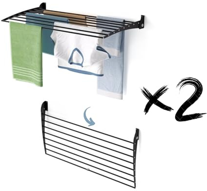 Foxydry Fold, wandwäscheständer, klappbar platzsparend, 102 cm X2 | aus aluminium und edelstahl, nach unten klappbar, rostfrei, für terrasse und balkon, trägt 10 kg, schwarz