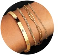 Milacolato Bracelet Femme Or 14 Carats Bracelet Plaqué Or Femme Chaîne de Trombone Satellite à Chevrons Ensemble de Bracelet Jonc Femme Or Empilables Réglables Ensemble de Bijoux Femme-AG