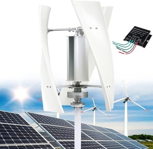Fablestoryem 14000W Garden Vertical Wind Turbines Generator Kit, 12V/24V/48V/110V/220V Small Three-Phase AC Vertical Wind Turbine with MPPT Controller, for Industrial Energy Equipment,White-12V