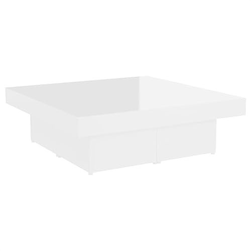 SDWEHO7 Couchtisch, Beistelltisch, Wohnzimmertisch, Sofatisch, Quadratisch Kaffeetisch, Loungetisch, Ziertische, niedriger Tisch, abnehmbare, Hochglanz-Weiß 90x90x28 cm